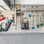 Image of a redesigned slatwall in a premium orange county garage remodel.