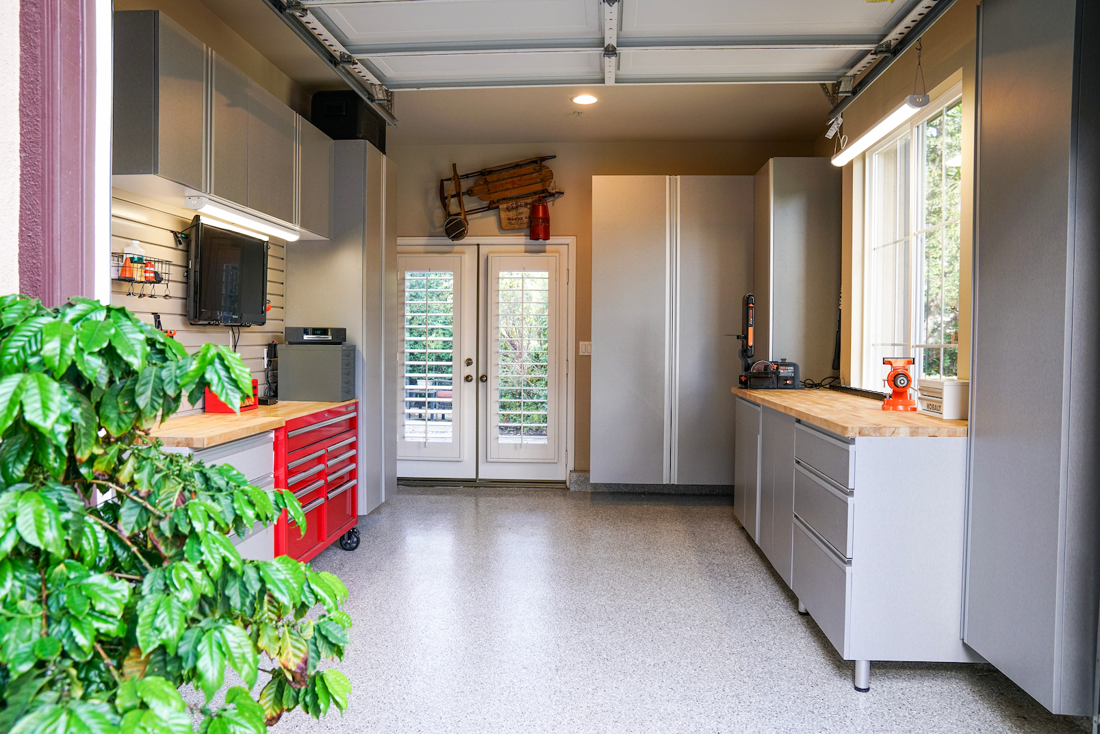 custom garage cabinets with durable finish and finished garage storage system
