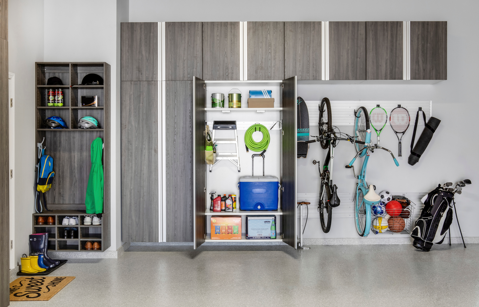 garage cabinet interior showing shelf construction and engineered core support