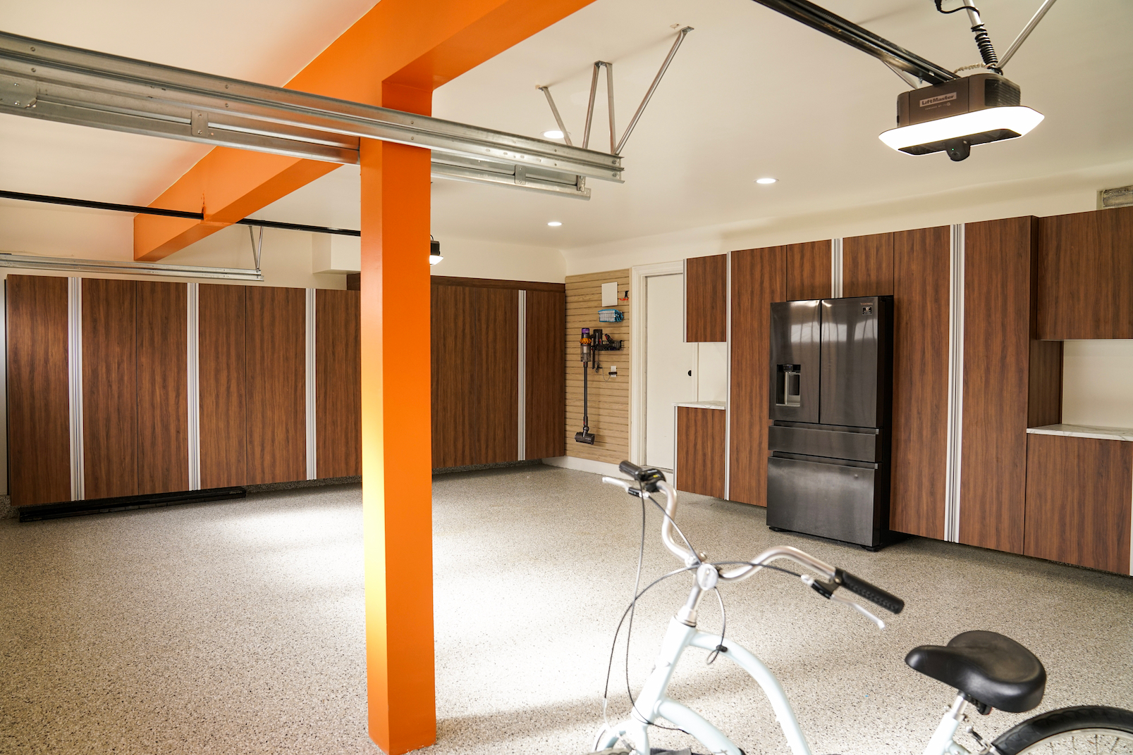thermally fused laminate garage cabinets installed in finished garage